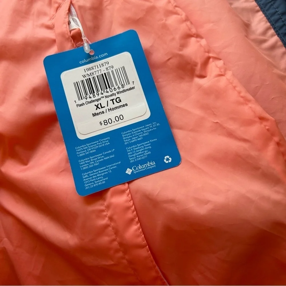 Columbia Men's Flash Challenger Novelty Windbreaker Jacket in Coral/Navy Size XL - Picture 9 of 9